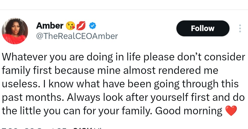 Whatever you are doing in life please don?t consider family first because mine almost rendered me useless- Nigerian lady speaks from her personal experience